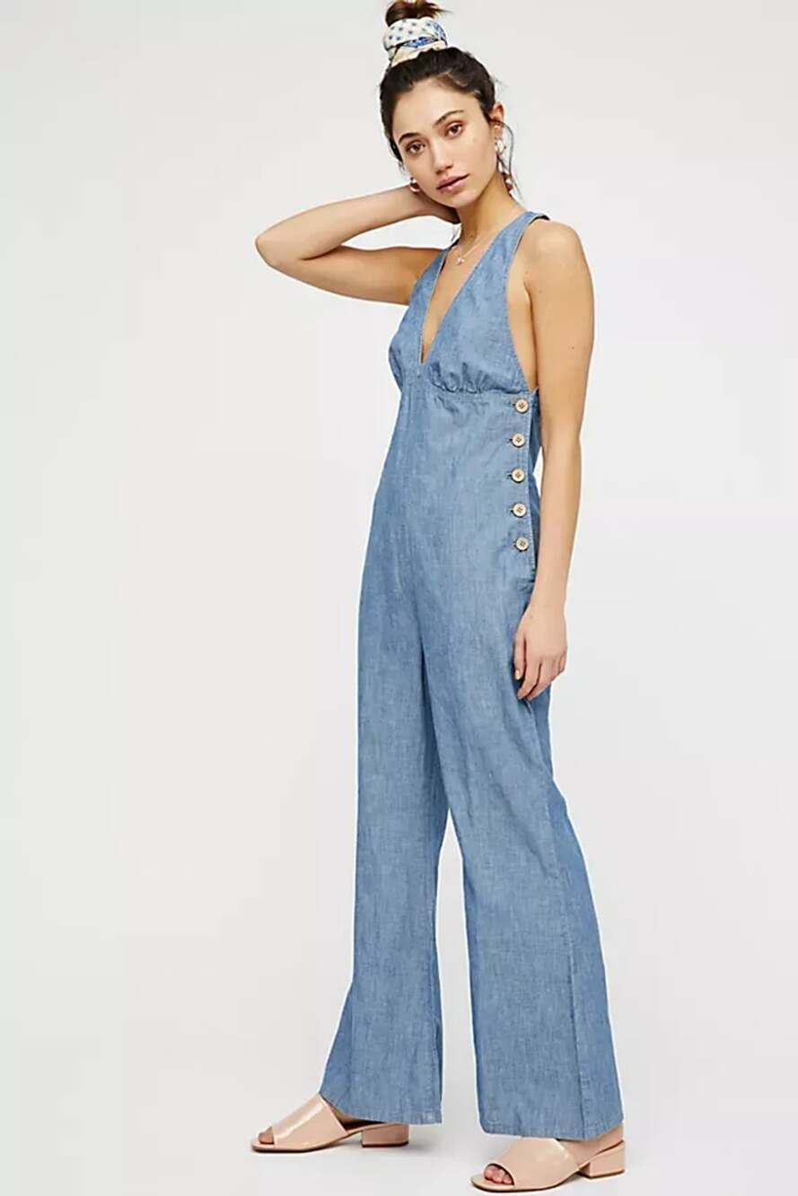 Free People Dance All Night Jumpsuit Size 8 Blue